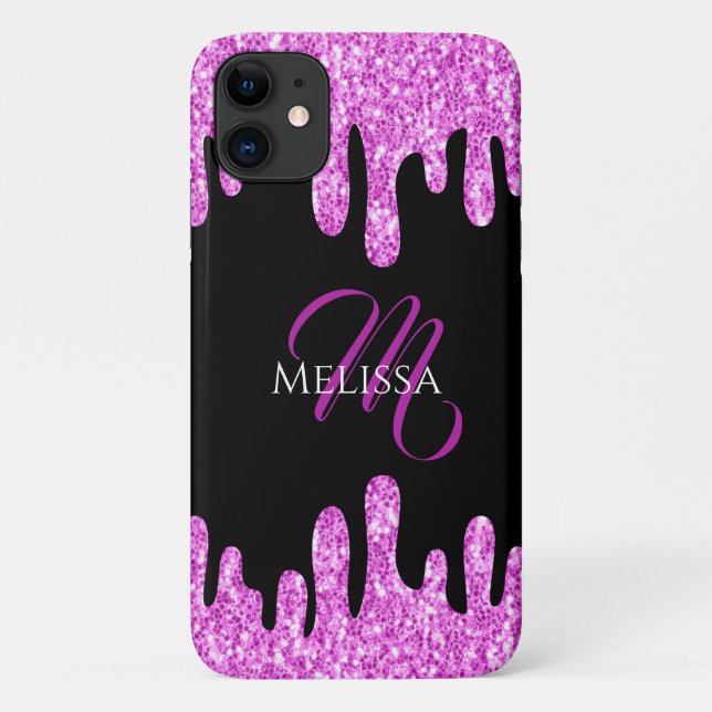 Dripping Sparkles Glitter Pink Black Monogram Case-Mate iPhone Case (Back)