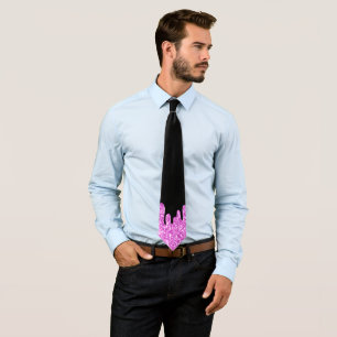Dripping Sparkles Glitter Pink Black Tie