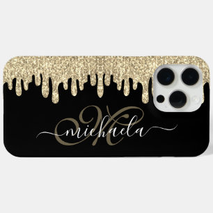 Dripping sparkles gold and black elegant Monogram iPhone 15 Pro Max Case