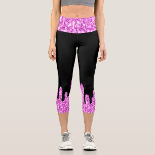 Dripping Sparkles Orchid Pink Purple Capri Leggings