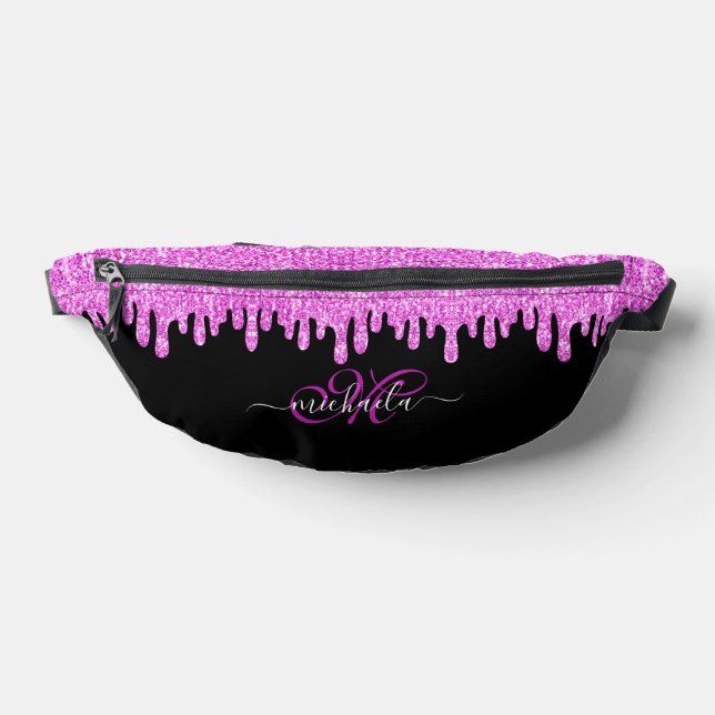 Dripping sparkles pink lavender and black Monogram Fanny Pack (Lay Down)