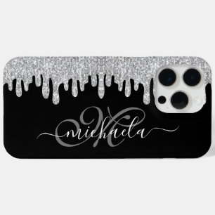 Dripping sparkles silver grey and black Monogram iPhone 15 Pro Max Case