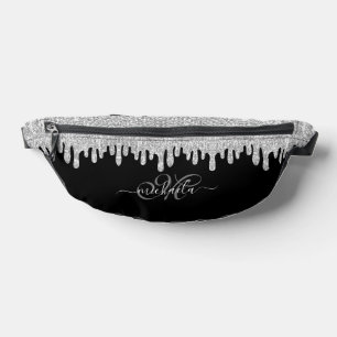 Dripping sparkles silver grey and black Monogram Fanny Pack