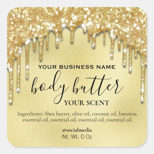 Dripping Sparkly Gold Glitter Body Butter Labels (Front)
