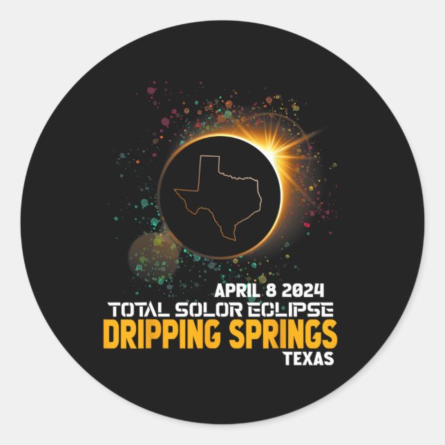 Dripping Springs Texas Total Solar Eclipse 2024  Classic Round Sticker (Front)
