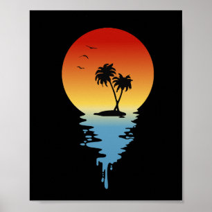 Dripping Sunset Island with Coconut Trees Poster
