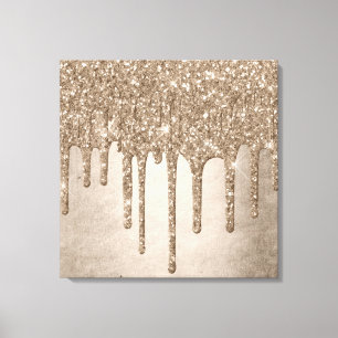 Dripping Taupe Glitter   Champagne Gold Drizzle Canvas Print