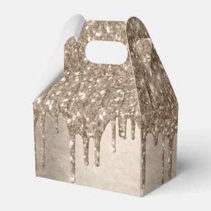 Dripping Taupe Glitter Champagne Gold Drizzle Favor Box