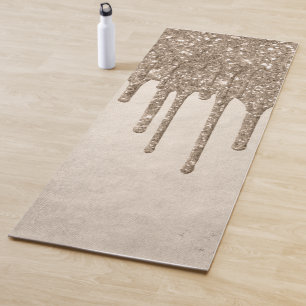 Dripping Taupe Glitter Champagne Gold Drizzle Yoga Mat
