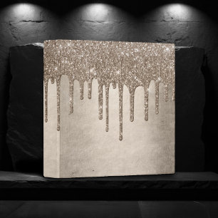 Dripping Taupe Glitter   Champagne Gold Monogram Binder