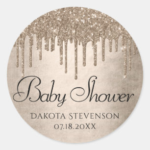 Dripping Taupe Glitter   Champagne Gold Shower Classic Round Sticker