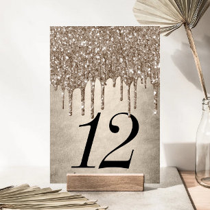 Dripping Taupe Glitter Champagne Gold Shower Table Number