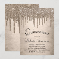 Dripping Taupe Glitter | Champagne Quinceanera