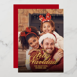 Dripping Tinsel Feliz Navidad Photo Greeting Foil Holiday Card