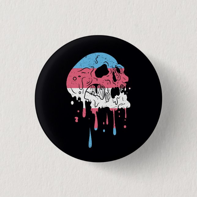 Dripping Trans Pride Skull Transgender Lgbt Commun 1 Inch Round Button (Front)