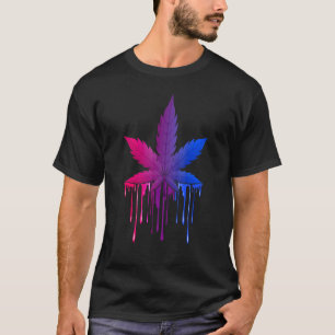 Dripping Weed Leaf Bisexual Flag Bisexuality Pride T-Shirt