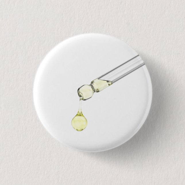 Dripping yellow serum from a pipette 1 inch round button (Front)