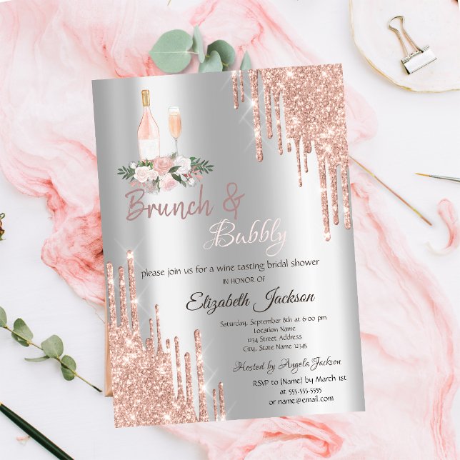  Drips Brunch & Bubbly Silver Bridal Shower  Invitation (Creator Uploaded)