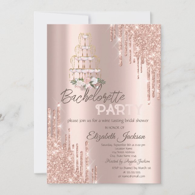  Drips Flowers,Champagne Glass Bachelorette Party Invitation (Front)