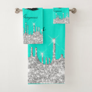 Drips Glitter Effect Aqua Lashes Hello  Beauty  Bath Towel Set