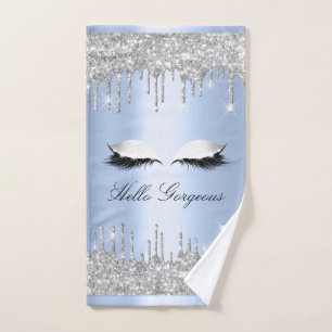 Drips Glitter Effect Blue Lashes Hello  Hand Towel