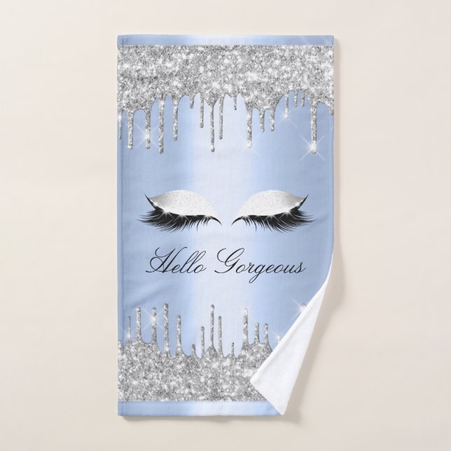 Drips Glitter Effect Blue Lashes Hello  Hand Towel (Hand Towel)