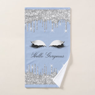Drips Glitter Effect Blue Lashes Hello  Hand Towel