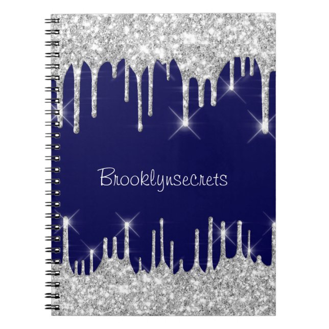Drips Glitter Effect Blue Navy Courage Name  Glam Notebook (Front)