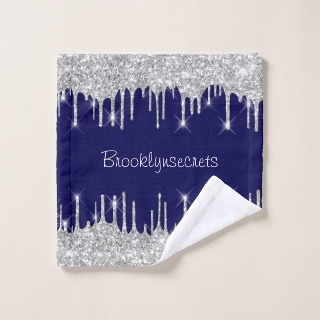 Drips Glitter Effect Blue Navy Courage Name  Hand  Wash Cloth (Wash Cloth)