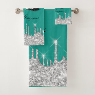 Drips Glitter Effect Emmerald Lashe Hello  Beauty  Bath Towel Set