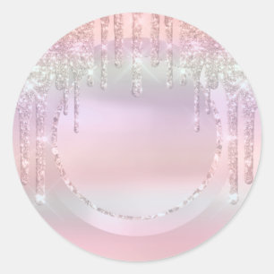  Drips Glitter Sweet 16th Unicorn Holograph Ombre Classic Round Sticker