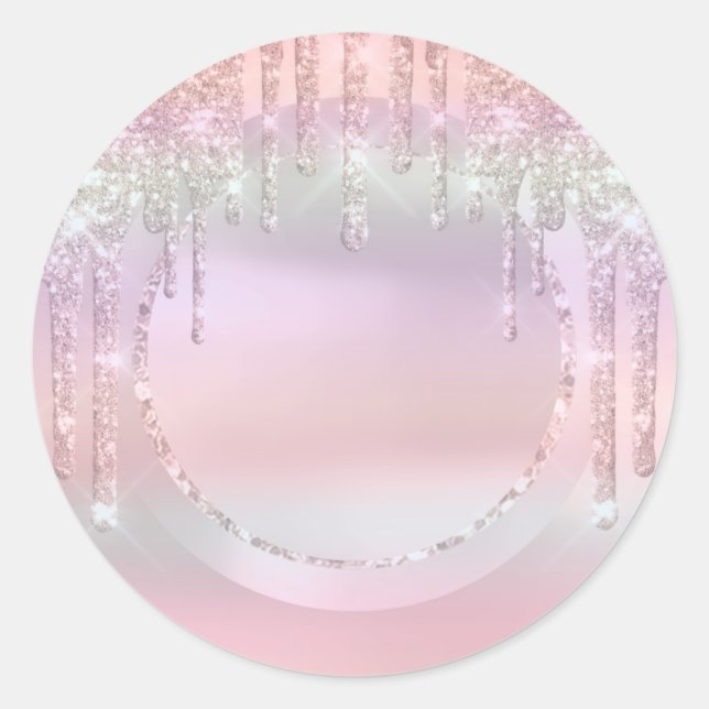  Drips Glitter Sweet 16th Unicorn Holograph Ombre Classic Round Sticker (Front)