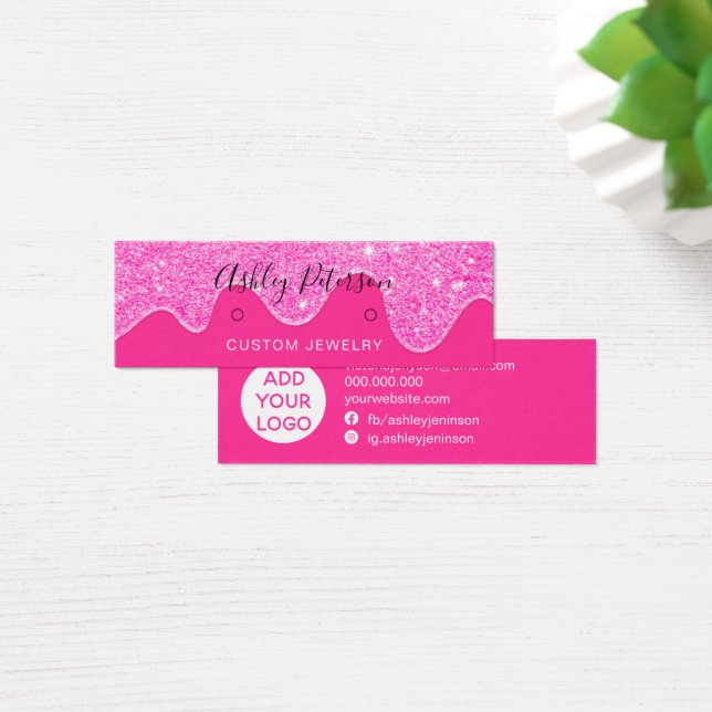 Drips neon pink glitter studs earrings display (Desk)