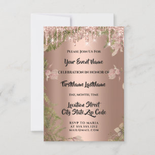 Drips Rose Bridal Wedding Wreath Woodland Fern  Invitation