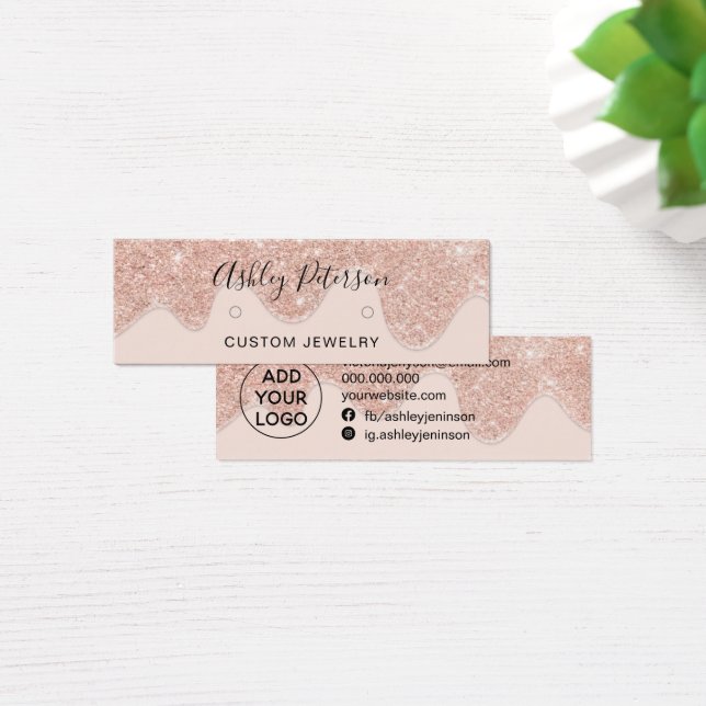 Drips rose gold glitter studs earrings display (Desk)