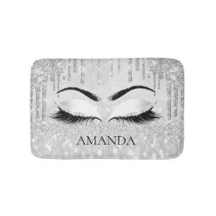 Drips Silver Glam Brows Eyes Lashes Glitter Name Bath Mat