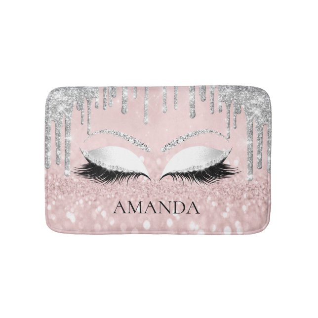 Drips Silver Glam Name Eyes Lashes Glitter Blush Bath Mat (Front)