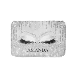 Drips Silver Glam Name Eyes Lashes Glitter Brows Bath Mat