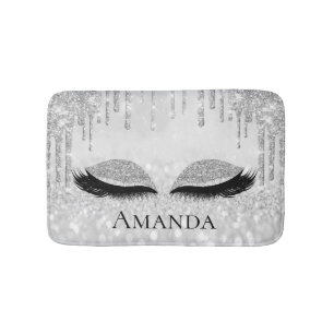 Drips Silver Grey Grey Eyes Lashes Glitter Name Bath Mat