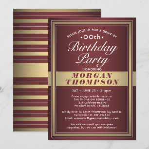 Drive-By Any Birthday Burgundy Gold & White Party Invitation