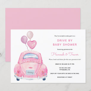 Drive By Baby Girl Shower Invitation