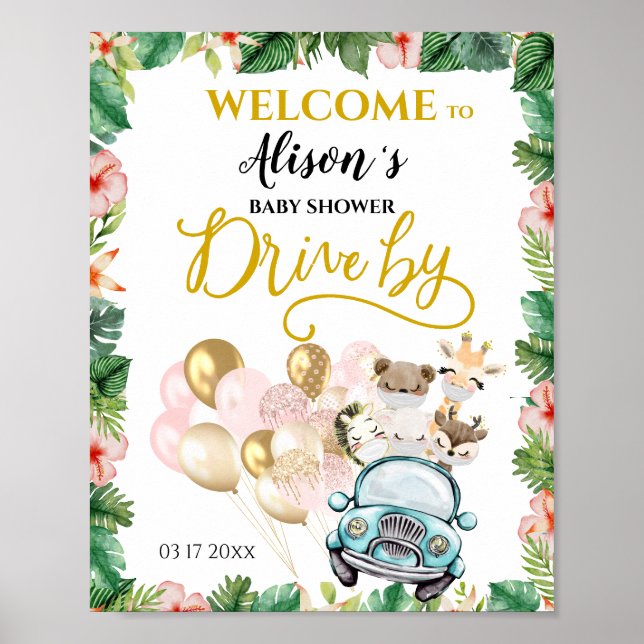 Drive By Baby shower BIENVENUE POSTER Safari Frien (Devant)