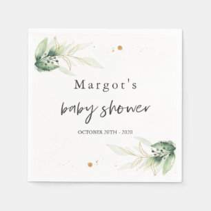 Drive By Baby Shower Greenery And Gold Napkin