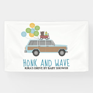 Drive By Baby Shower Honk & Wave Blue SUV Banner