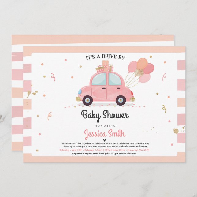 Drive By Baby Shower Invitation Blush Pink Shower (Front/Back)