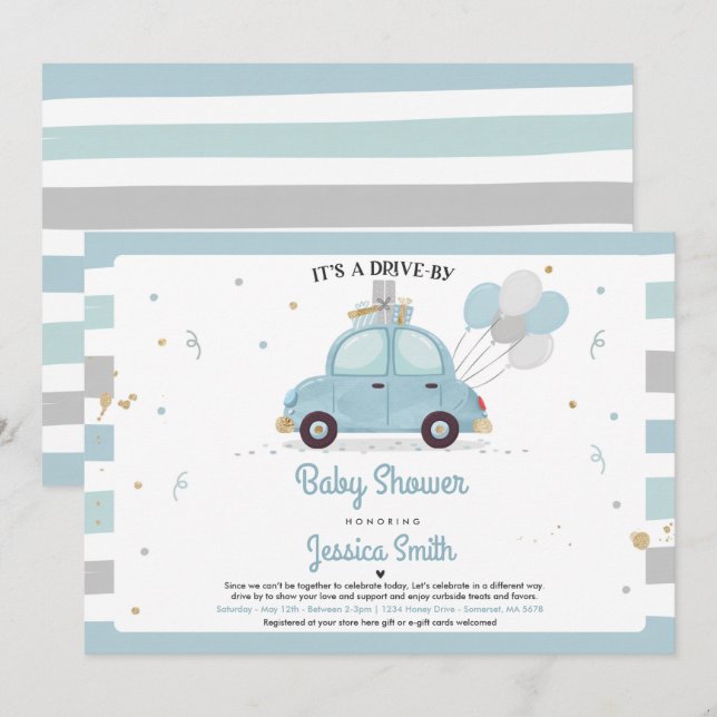 Drive By Baby Shower Invitation Boy Baby Shower (Front/Back)