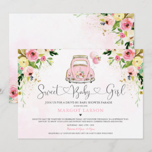 Drive By Baby Shower Invitation Pink Floral Shower