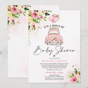 Drive By Baby Shower Invitation Pink Floral Shower
