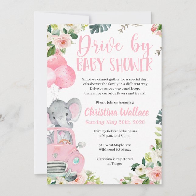 Drive by Baby Shower Invitations for Girls (Front)
