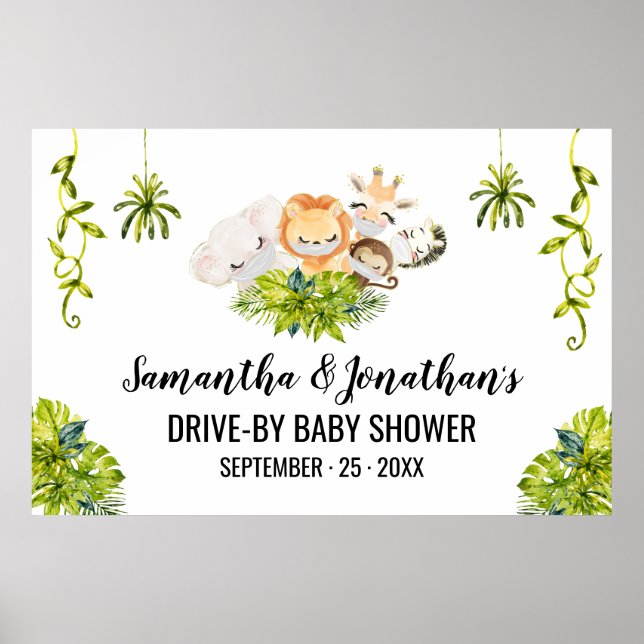 Drive-by Baby Shower Jungle Wild Animals Poster (Front)